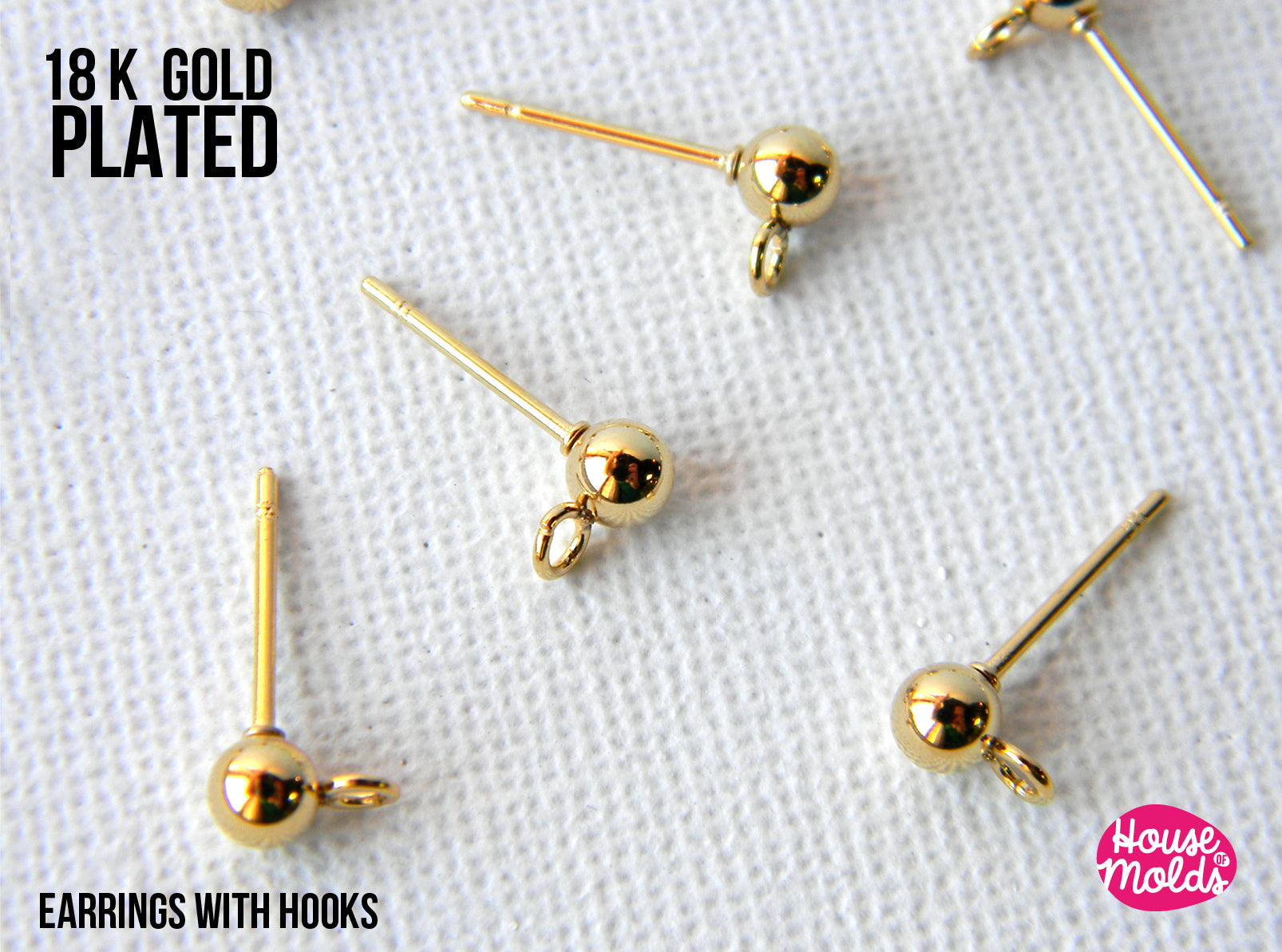 18K Gold Plated Ball Earrings with Hooks - backs included - luxury qua –  House Of Molds