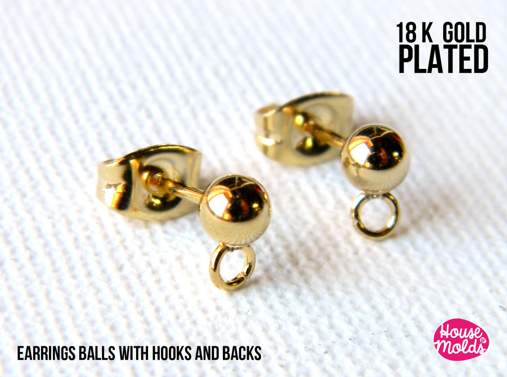 18K Gold Plated Ball  Earrings with Hooks - backs  included  - luxury quality