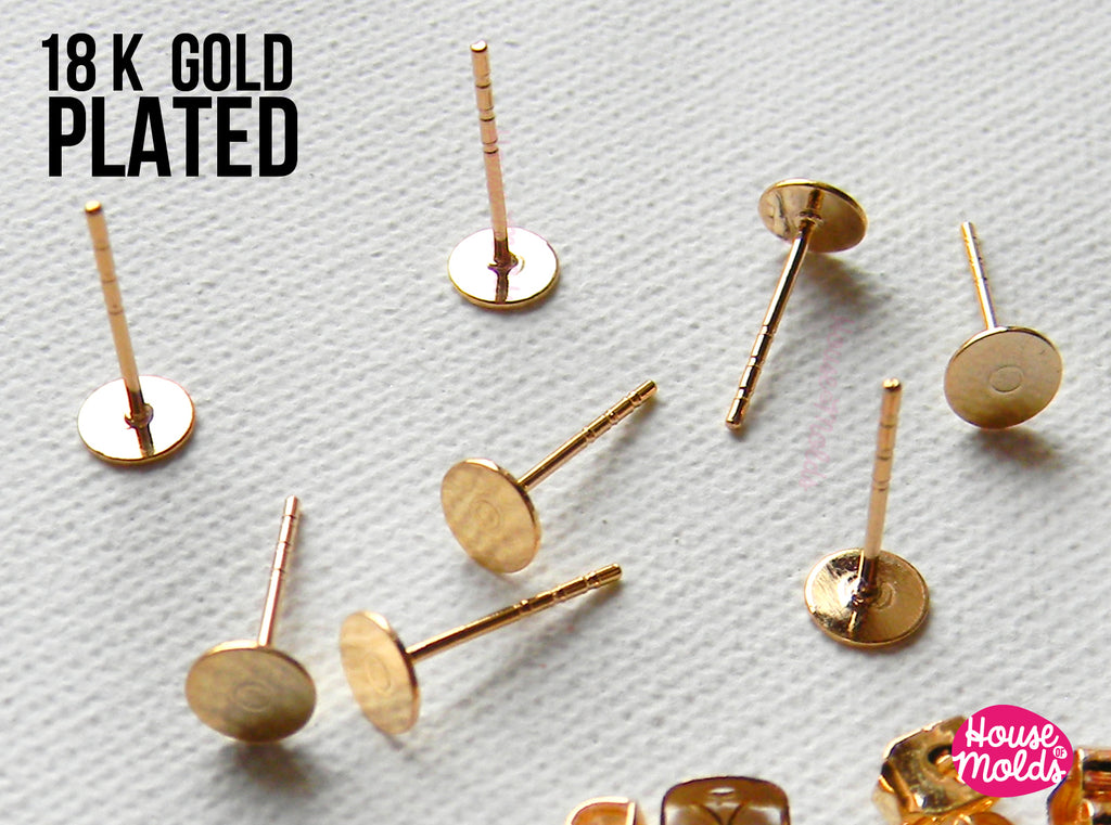 18K Gold Plated  Earrings round studs with backs  - luxury quality