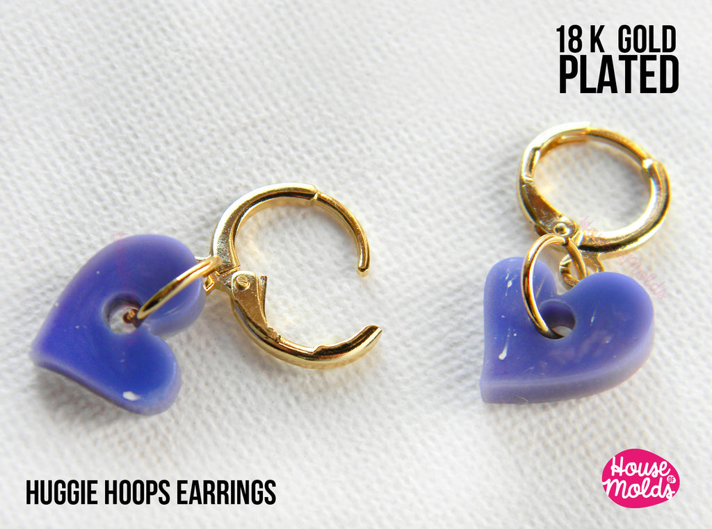 18K Gold Plated Huggie Hoops with hooks Earrings blanks  - 12 mm external diameter - luxury quality