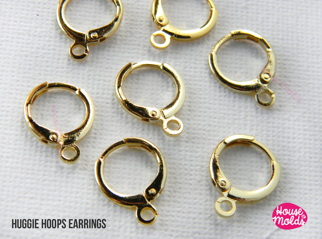 18K Gold Plated Huggie Hoops with hooks Earrings blanks  - 12 mm external diameter - luxury quality