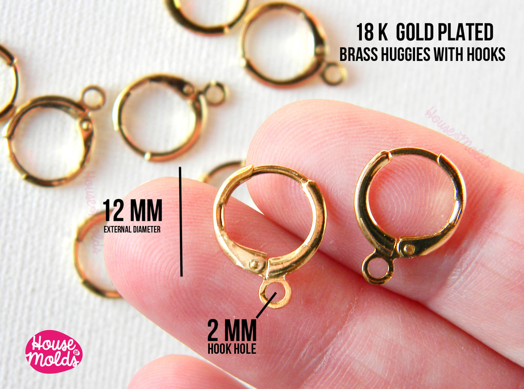 Huggie Hoops placcati oro 18 carati con ganci Orecchini grezzi - diametro esterno 12 mm - qualità di lusso