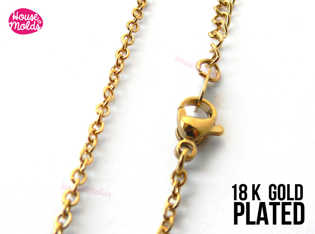 18K Gold Plated Thin Rolo Necklace with Clasp - 2 mm thickness 41 cm + 7 cm extender chain- ready to use