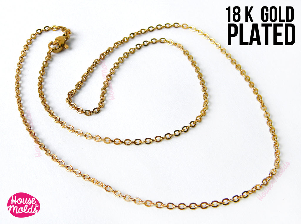 18K Gold Plated Thin Rolo Necklace with Clasp - 2 mm thickness 50 cm lenght- Ready to Use