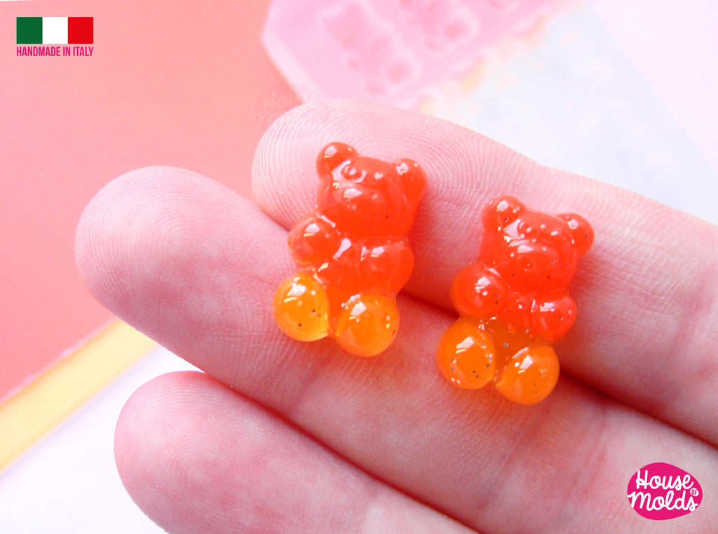 Gummy Bears Clear Silicone Mold - 9 cavityes-  17 mm height x approx 10 mm wide (each Bear ) - great for resin earrings/ necklace making and for decoration of any creations- super glossy - house of molds
