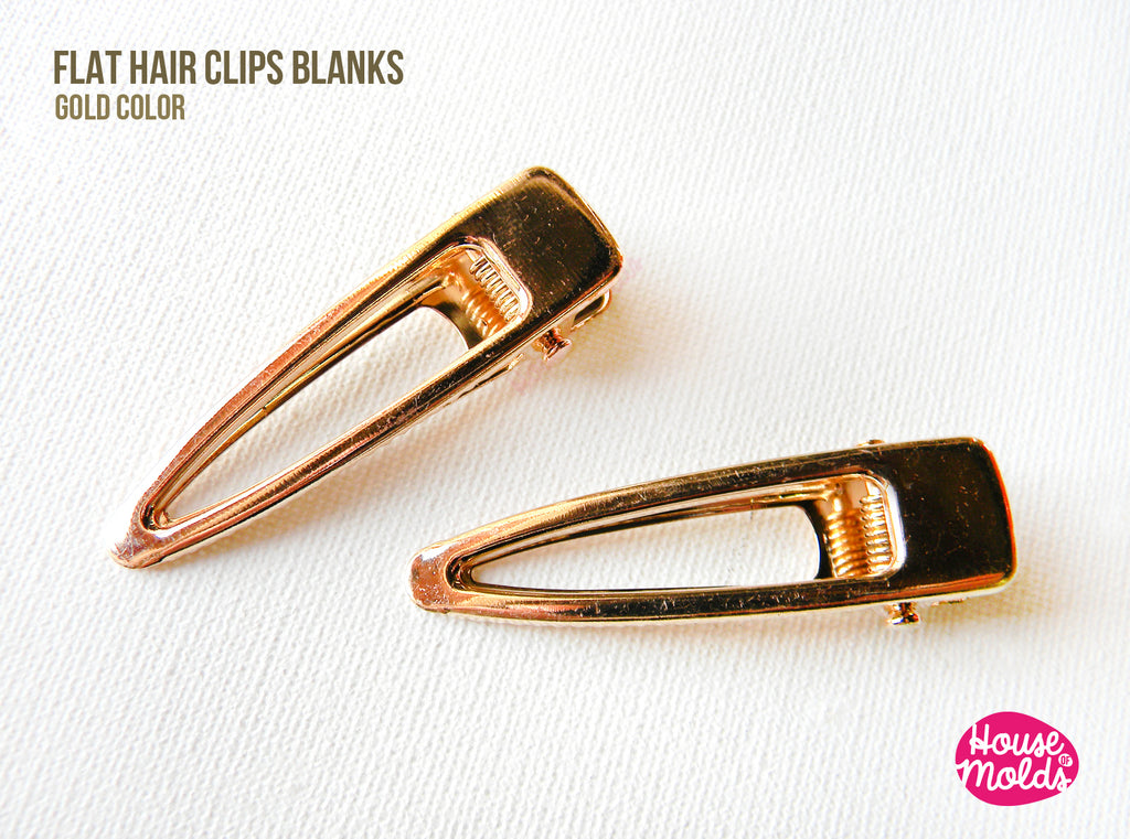 Golden Hair Clips Blanks - Glue on Hair accessories  -  55 mm lenght , 15 mm  max width -house of molds