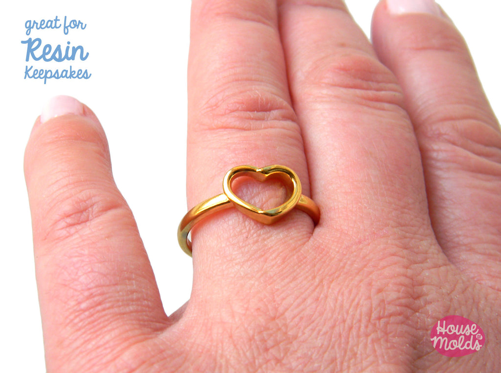 Ring with  Heart - adjustable size - gold colour Stainless steel -perfect for resin filling and keepsakes