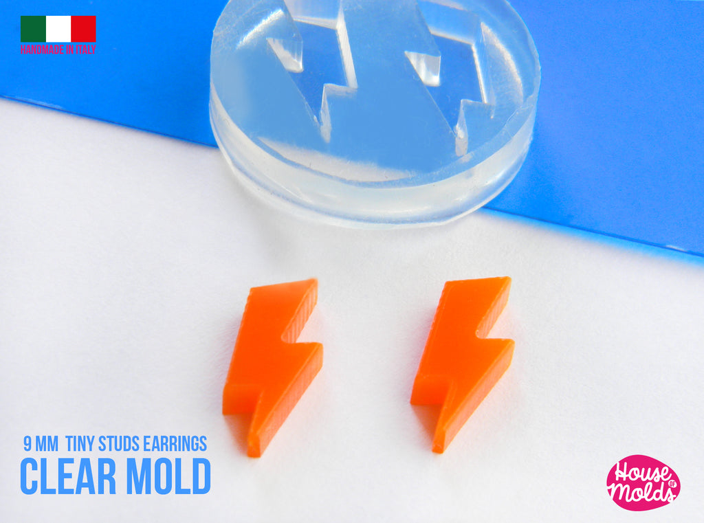 Lightning Bolts Tiny studs earrings  Clear Mold  , measurements 9 x 4  mm -  thickness 3 mm - super shiny - house of molds