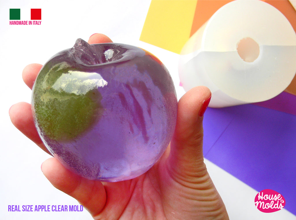 Real Size Apple Fruit Clear Silicone Mold  - 7 cm x 75  cm 3d Apple - glossy with natural surface - house of molds