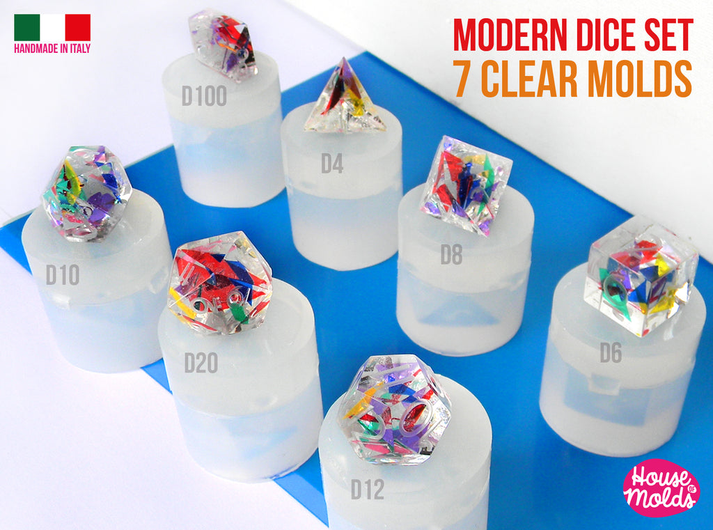 Modern Sharp Gamer Dice Set of 7 Clear Silicone Molds - HOUSE OF MOLDS