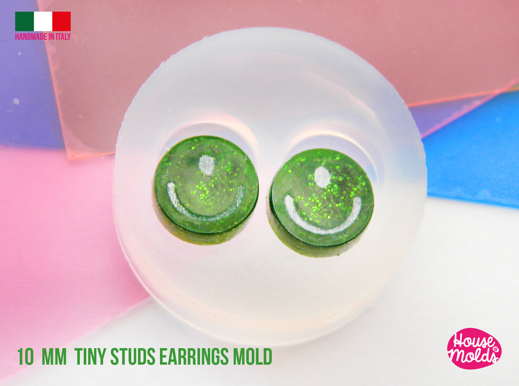 Martian Smile Tiny studs earrings  Clear Mold  , 10  mm ,   thickness 3 mm - super shiny - house of molds