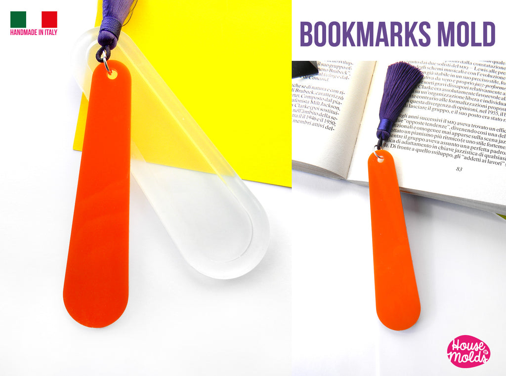 Oblong Bookmarks Clear Mold -BOOKMARK 2,8 cm  x 11,2 cm lenght - super shiny high quality mold-  House of molds Italy  - HOMBKOB1