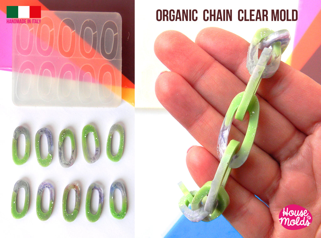 ORGANIC CHAIN Clear Mold - each element is 31 x 14 mm -great to  make resin collier , bangles , earrings -shiny surface super glossy