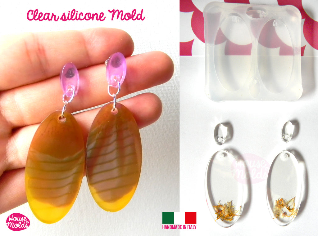 Oval Flat Earring Set+ premade hole on top Clear Silicone Mold, with 4 cavityes- perfect for any resin creations