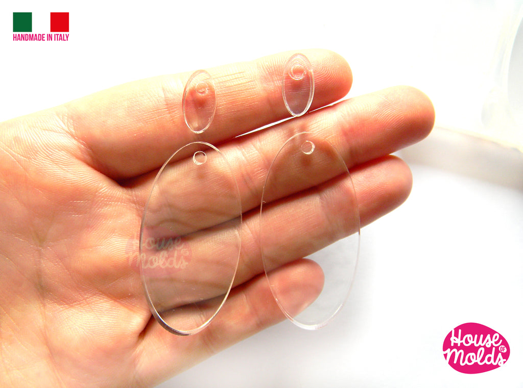 Oval Flat Earring Set+ premade hole on top Clear Silicone Mold, with 4 cavityes- perfect for any resin creations