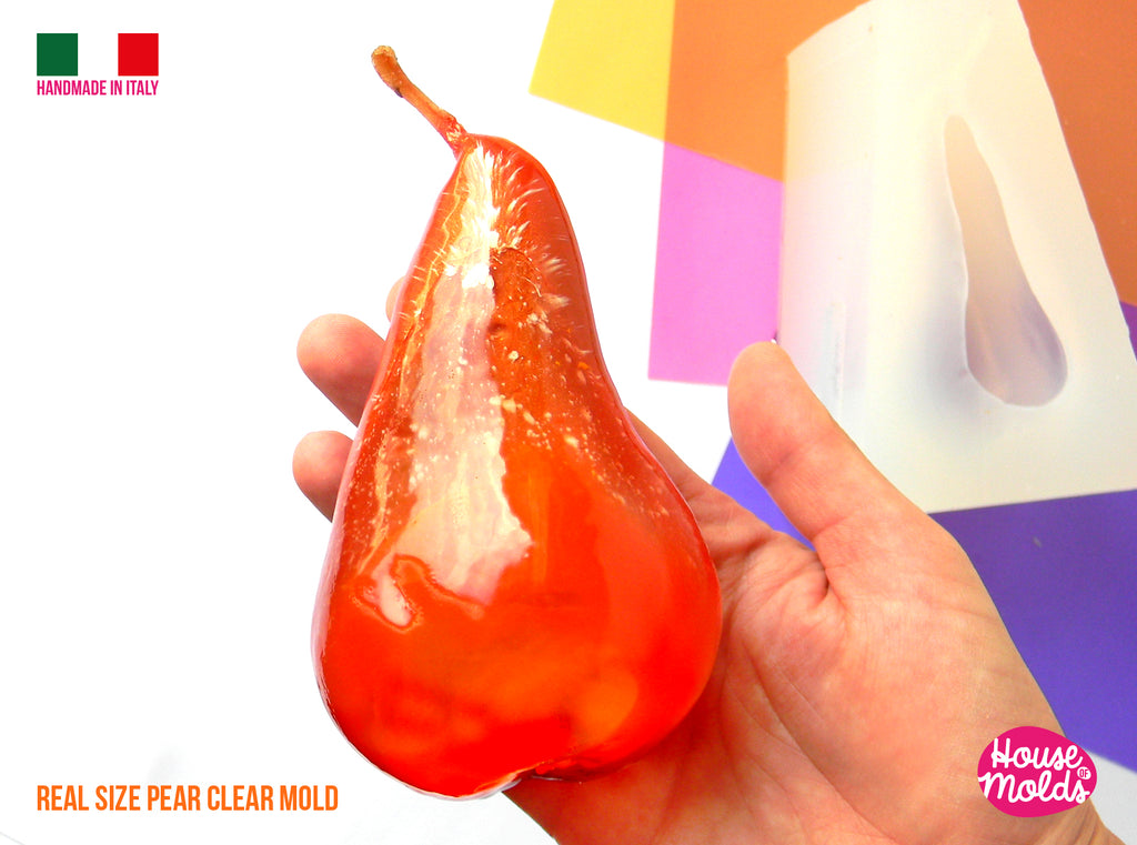 Real Size Pear Fruit Clear Silicone Mold  - 12 cm x 7,5 cm thickness 3d Pear- glossy with natural surface - house of molds