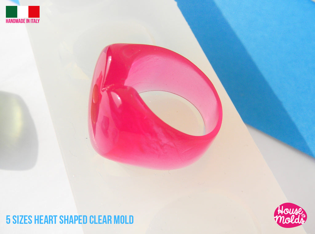 Clear Multi Size Puffy Hearts Rings- Clear Mold to make 5 size Hearts ring-resin rings maker-super shiny creations