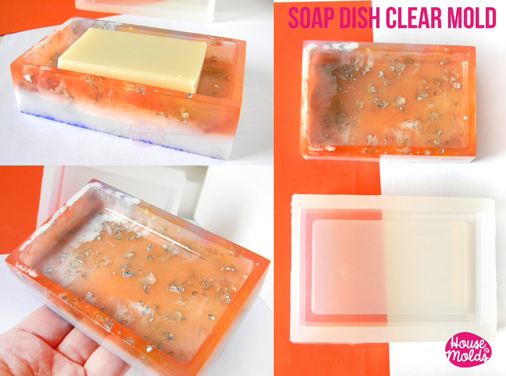 Rectangular Soap Dish Clear Mold - modern soapdish or ring dish mold-110 mm x 70 mm -23 mm tall-super glossy resin reproduction
