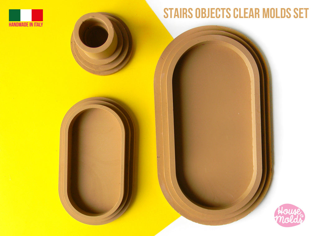 Roma Stairs Objects  Clear Molds Set  - includes tray , soap dish and candle holder molds -super glossy - house of molds made in Italy