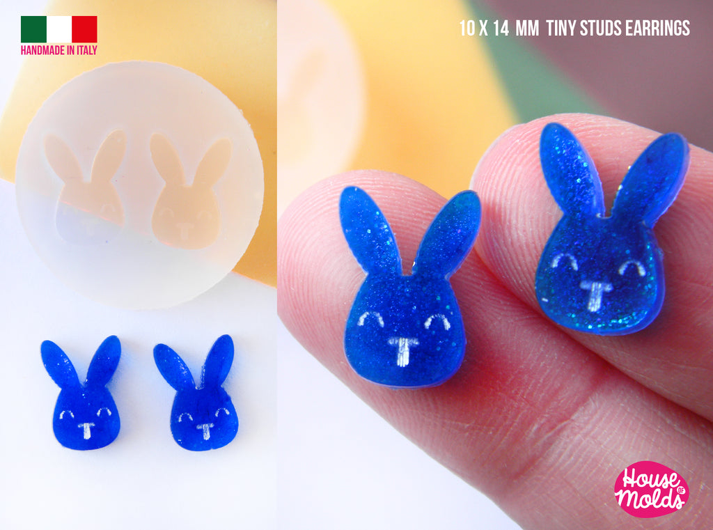 Bunny  Tiny studs earrings  Clear Mold  , 10 x 14  mm ,   thickness 3 mm - super shiny - house of molds