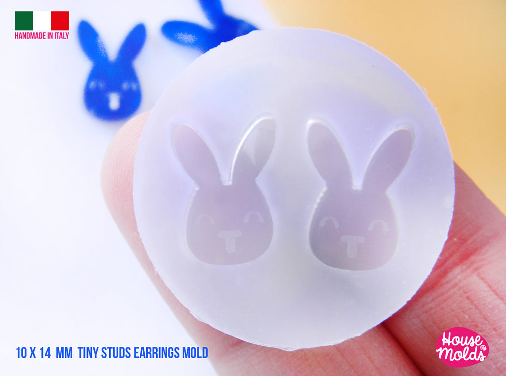 Bunny  Tiny studs earrings  Clear Mold  , 10 x 14  mm ,   thickness 3 mm - super shiny - house of molds