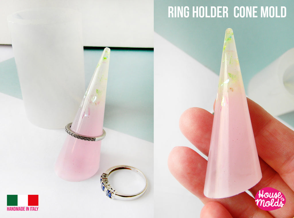 RINGS HOLDER CONE Clear Molds - cone 61 mm height x 25 base diameter - free standing - super glossy resin reproductions -house of molds
