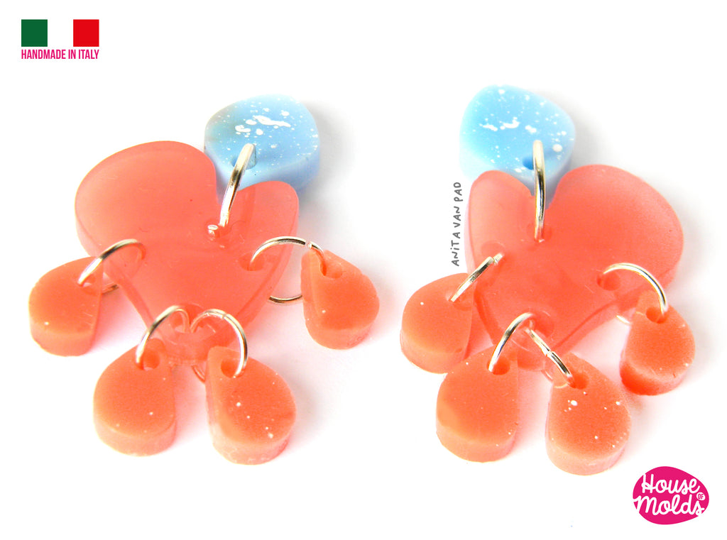 Caracas Heart  Dangle Earrings Clear Mold , Premade Holes on top ,super shiny - house of molds -made in italy