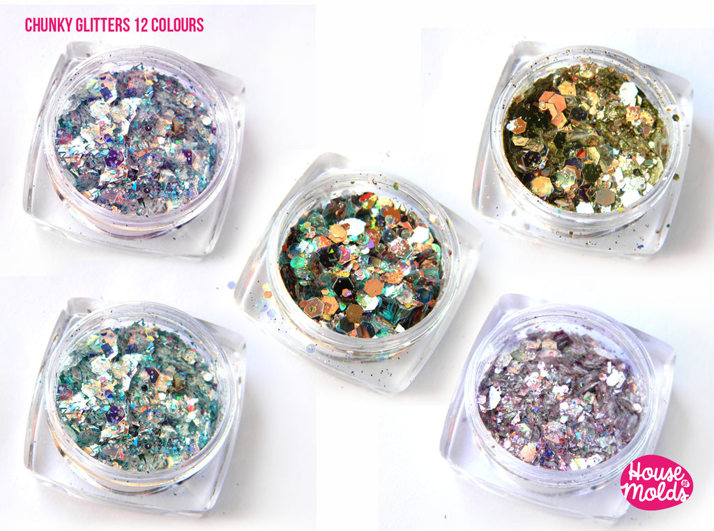 Set di glitter olografici a 12 colori, mix di brillantini esagonali + effetti speciali