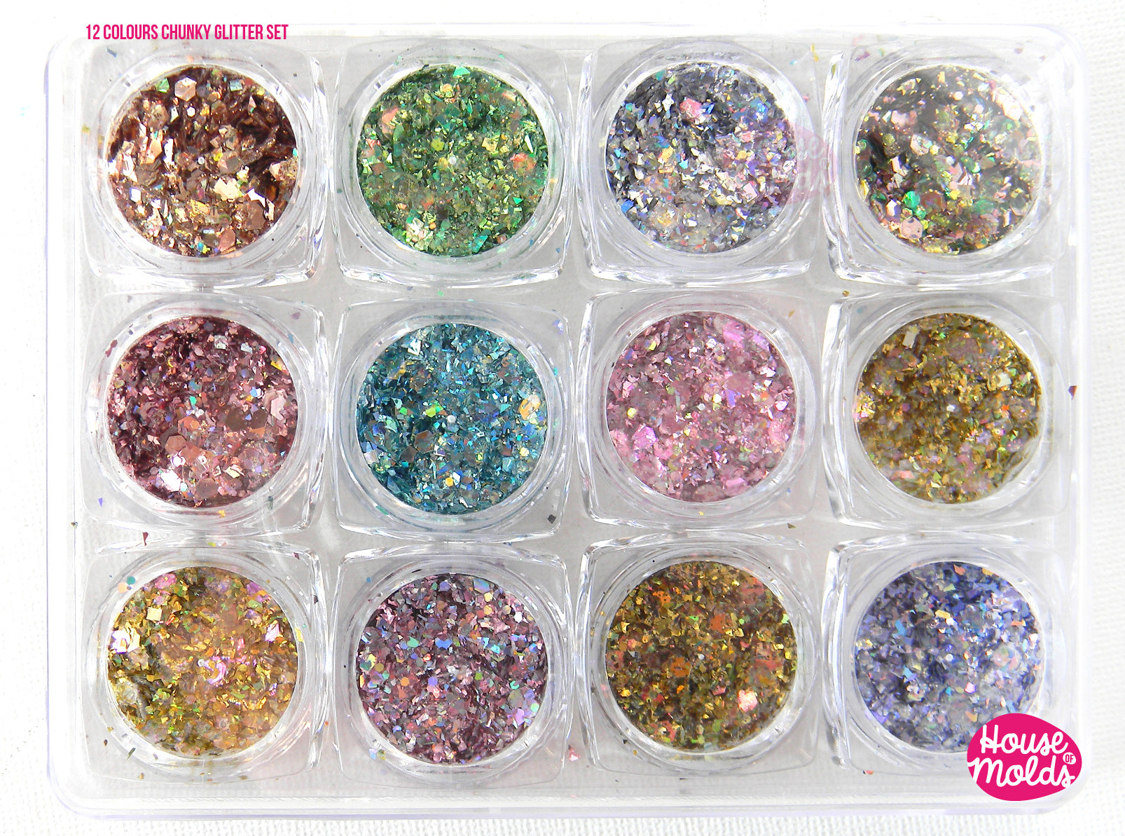 Assorted Iridescent Pink Glitter in Hexagon Shape (5 pcs), Aurora Bor, MiniatureSweet, Kawaii Resin Crafts, Decoden Cabochons Supplies