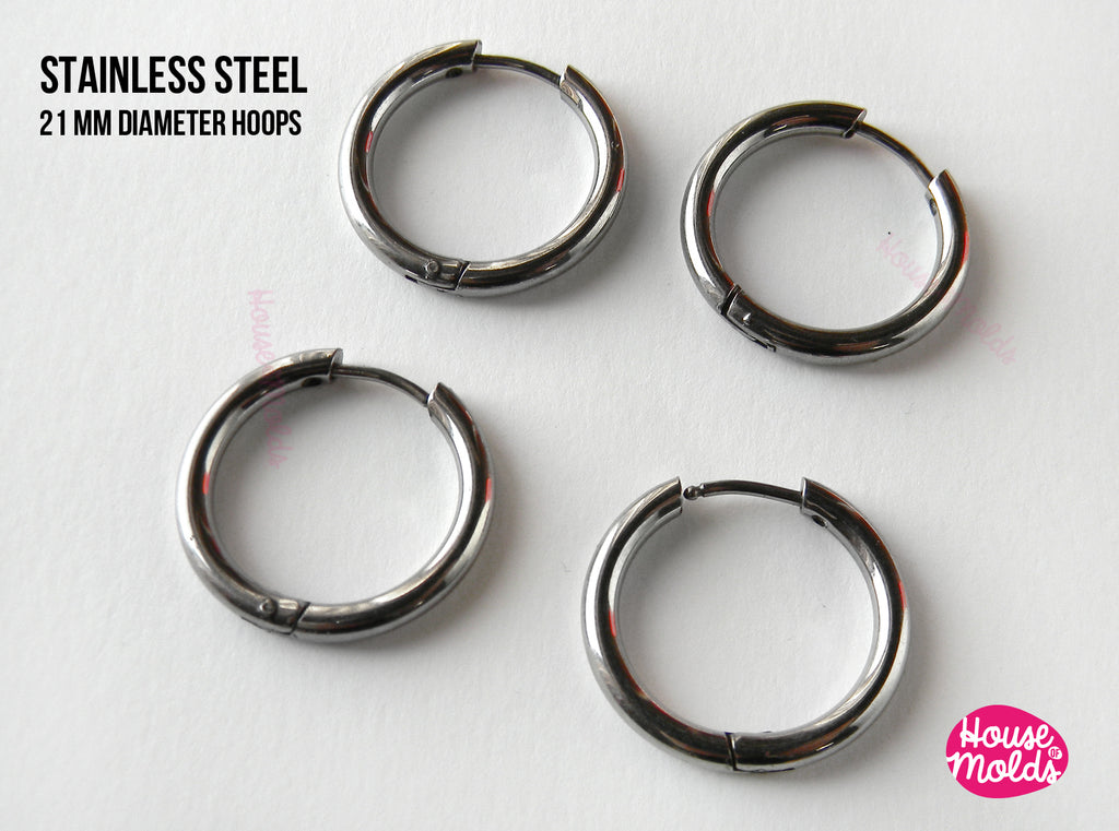 21 mm Hoops Earrings blanks  - stainless steel - hypoallergenic high  quality