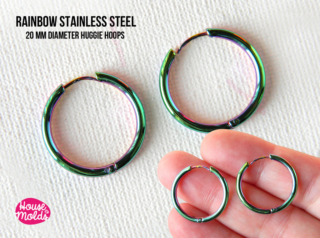 Basi Orecchini a cerchio arcobaleno da 20 mm - acciaio inossidabile - alta qualità ipoallergenica