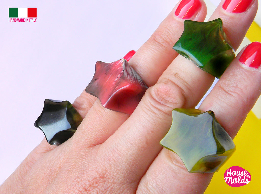 Star Rings Clear Mold-  4 sizes Star shaped  rings-super shiny creations exclusive House of Molds design