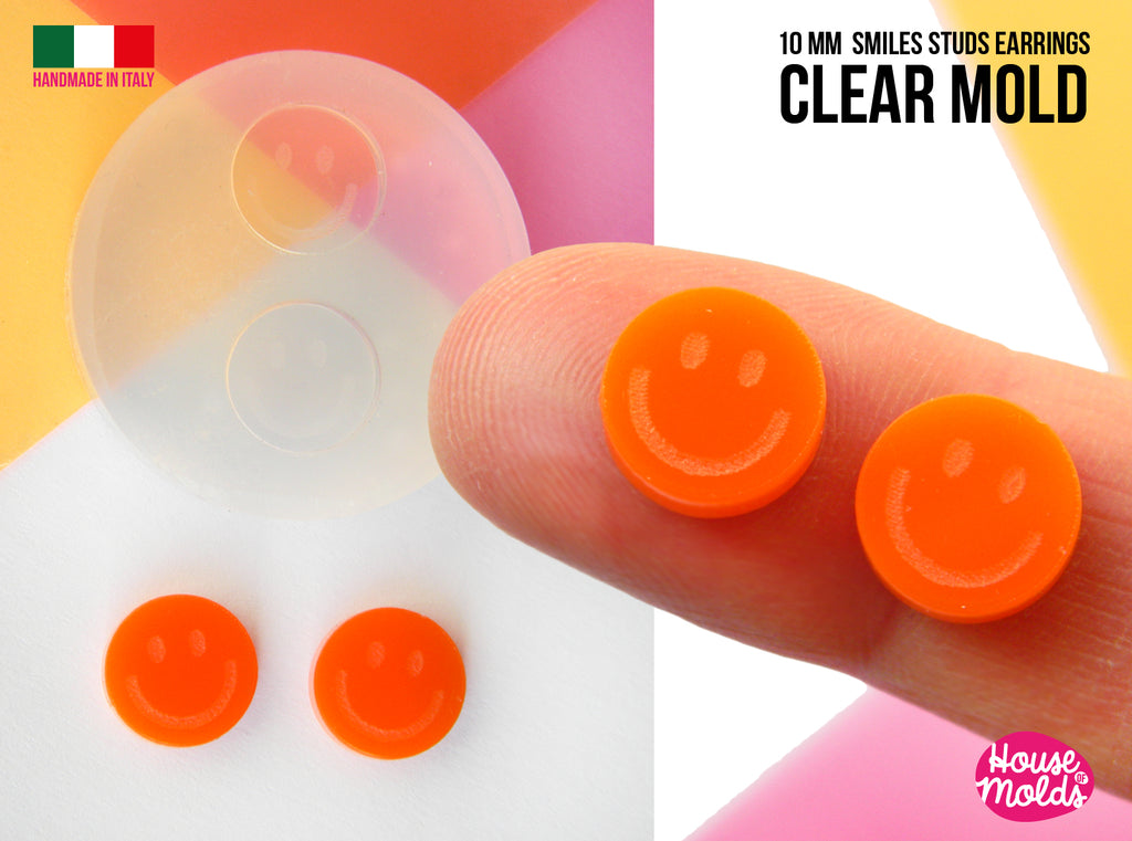 Smile small  studs earrings  Clear Mold , measurements 10 mm diameter -  thickness 3 mm - super shiny - house of molds