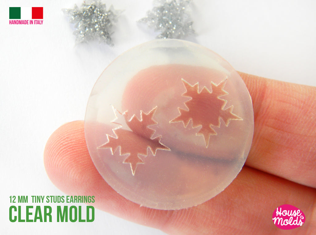 Snowflake Tiny studs earrings  Clear Mold  , measurements 12 mm diameter  -  thickness 3 mm - super shiny - house of molds