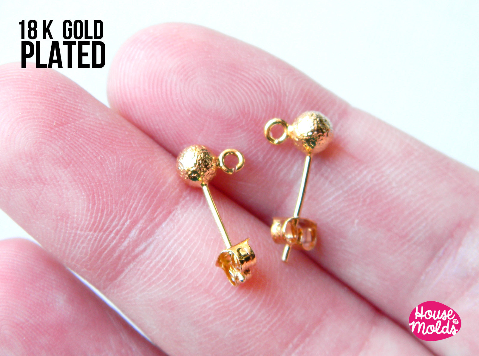 18K Gold Plated Textured Ball Earrings with Hooks - backs included