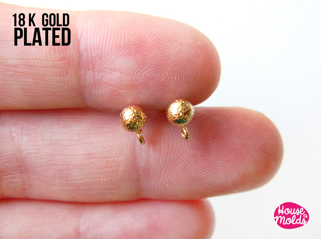 18K Gold Plated Textured Ball  Earrings with Hooks - backs  included  - luxury quality