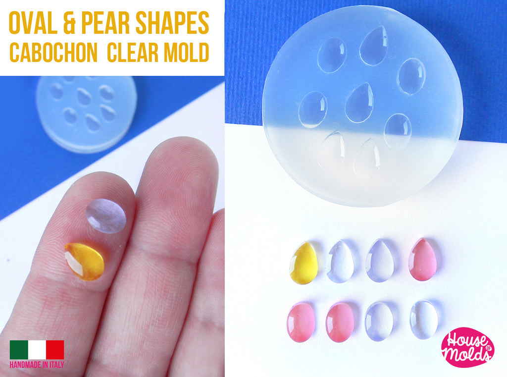 Tiny Ovals and Pear Shapes Cabochon Mold  8 cavities ,clear Mold to make smooth and super glossy resin casting- House of molds
