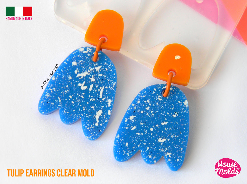 TULIP  Earrings Clear Mold , Premade Holes ,super shiny - house of molds -made in italy