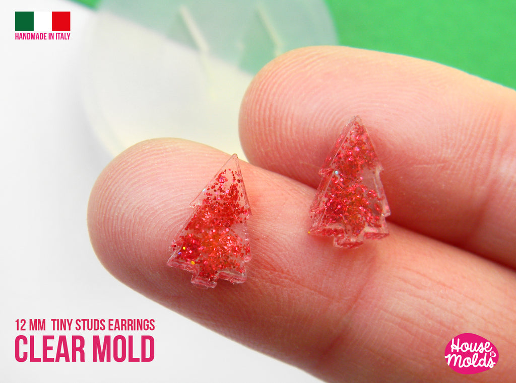 Tiny Christmas Trees studs earrings  Clear Mold  , measurements 12 x 7 mm -  thickness 3 mm - super shiny - house of molds