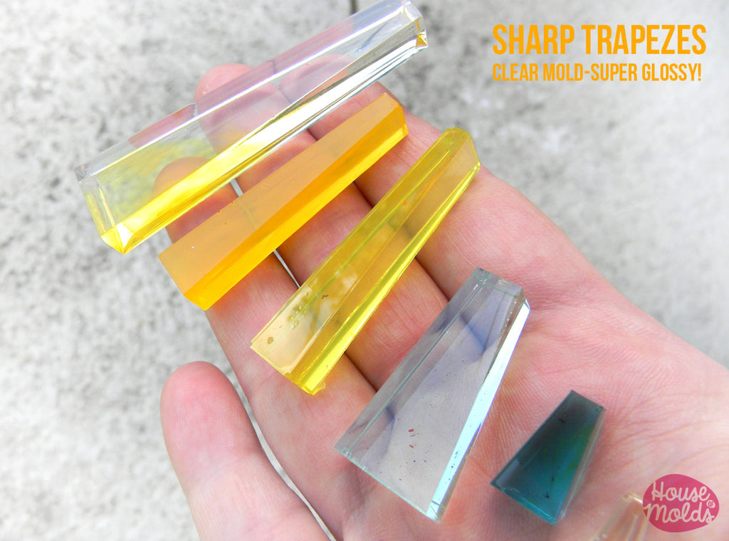 12 Cavityes SHARP TRAPEZES Clear Mold 5 sizes ,Mold to make resin collier,earrings, multiple pendants-very shiny surface super easy to use