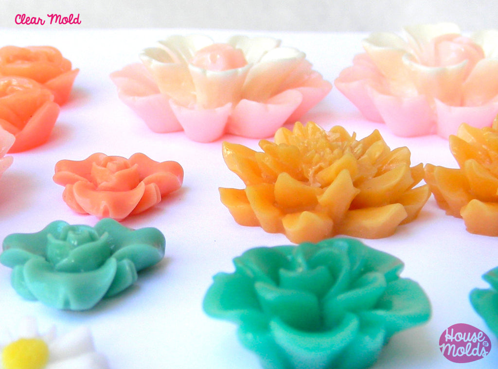 14 Flowers Clear Mold ,7 flowers styles,silicone Mold to make resin collier,earrings, multiple pendants-great results!