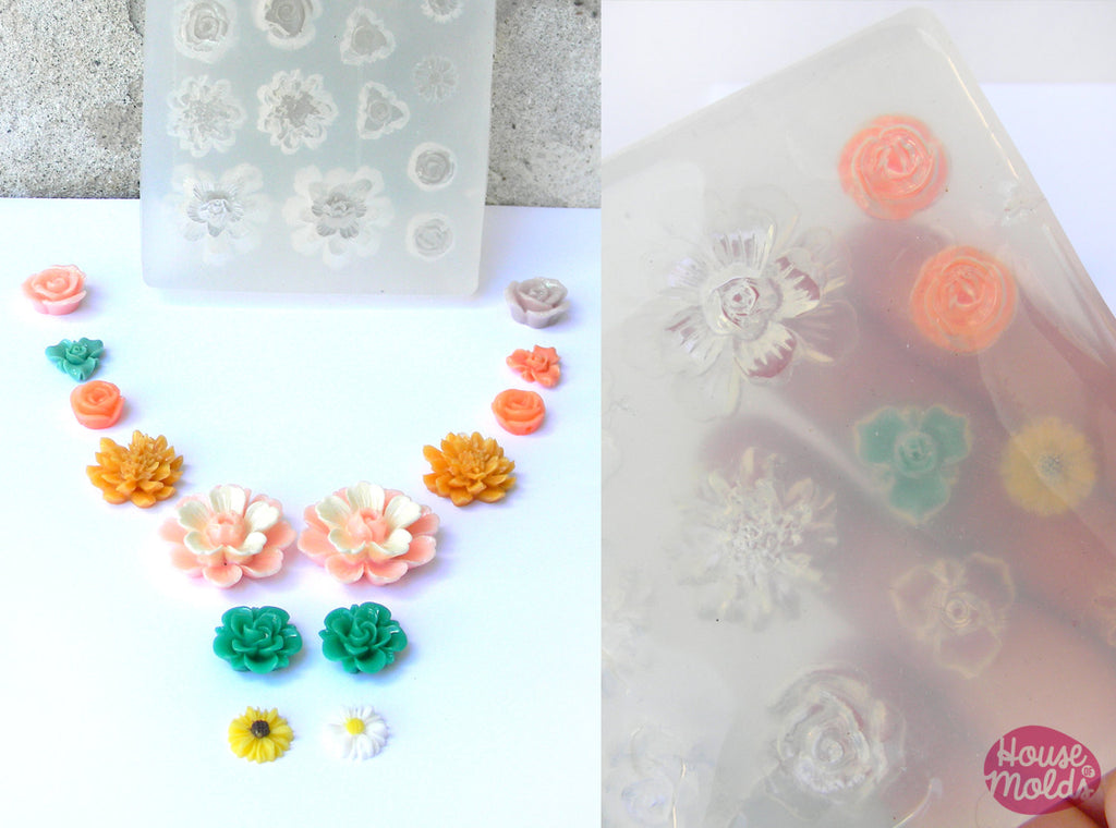 14 Flowers Clear Mold ,7 flowers styles,silicone Mold to make resin collier,earrings, multiple pendants-great results!