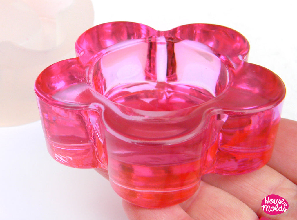 Flower Shape Tea Light Candleholder Clear Mold - candle holder or ring dish mold-72 mm diameter x 24 mm tall-super glossy resin reproduction