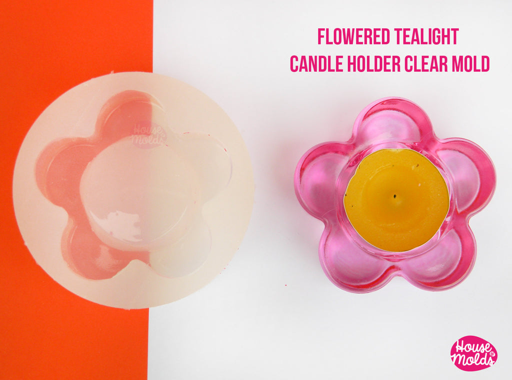 Flower Shape Tea Light Candleholder Clear Mold - candle holder or ring dish mold-72 mm diameter x 24 mm tall-super glossy resin reproduction