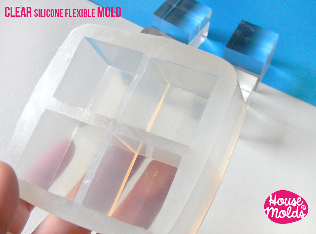 4 cavityes Multi Cubes Clear Mold - 3 cm x 2,7 cm Resin Cubes-HOUSE OF MOLDS-transparent mold super glossy results
