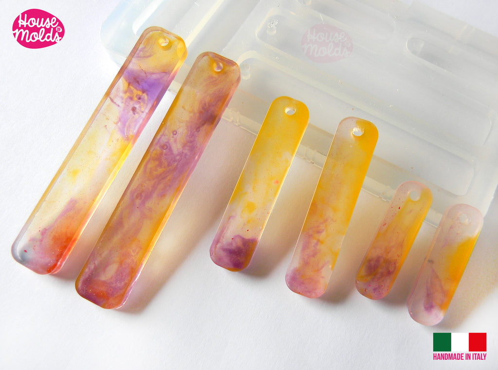 6 Rounded rectangles Set + premade holes on top Clear Flexible Silicone Mold- super glossy resin creations very shiny surface easy to use