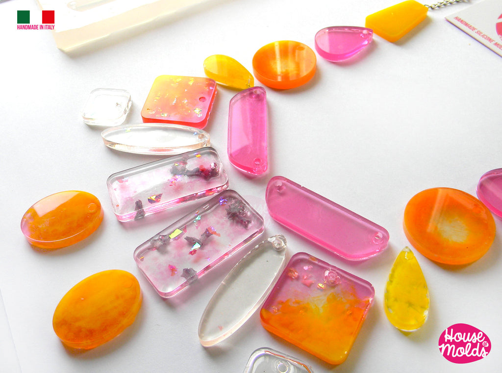 20 Cavityes Multi Shapes Big Clear Mold + premade holes on top silicone  Mold to make 10 shapes squares circles trapezes drops and many more