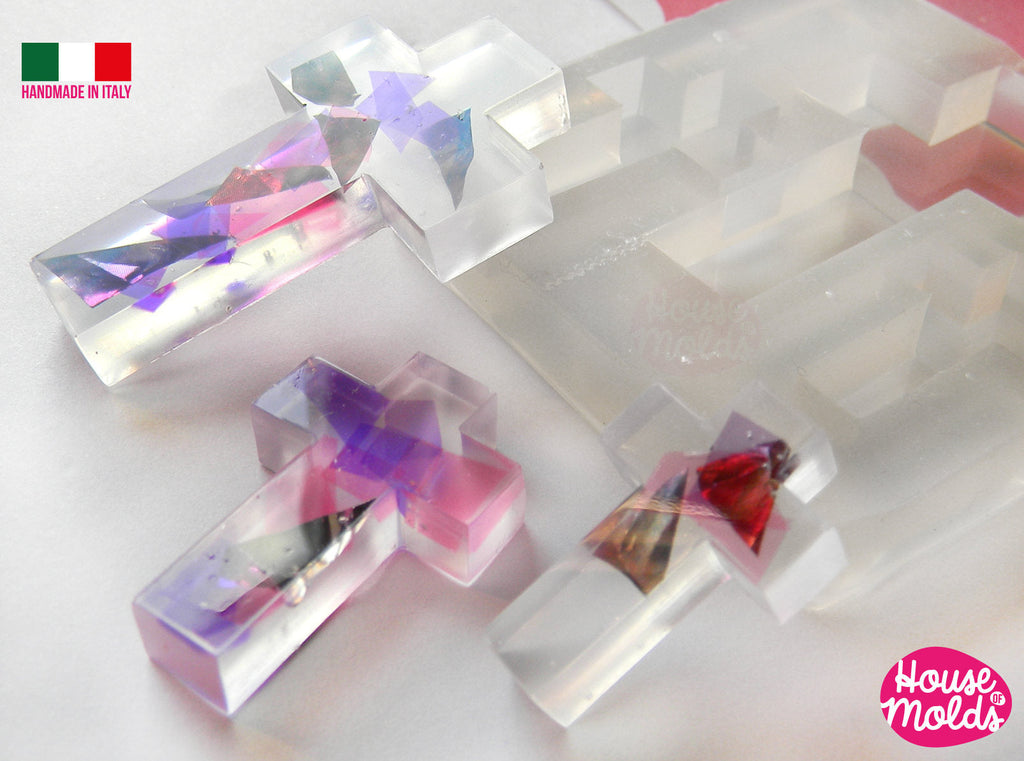 IMPERFECT Plain Crosses Clear resin Mold, 3 sizes , very shiny  easy to use , house of molds design