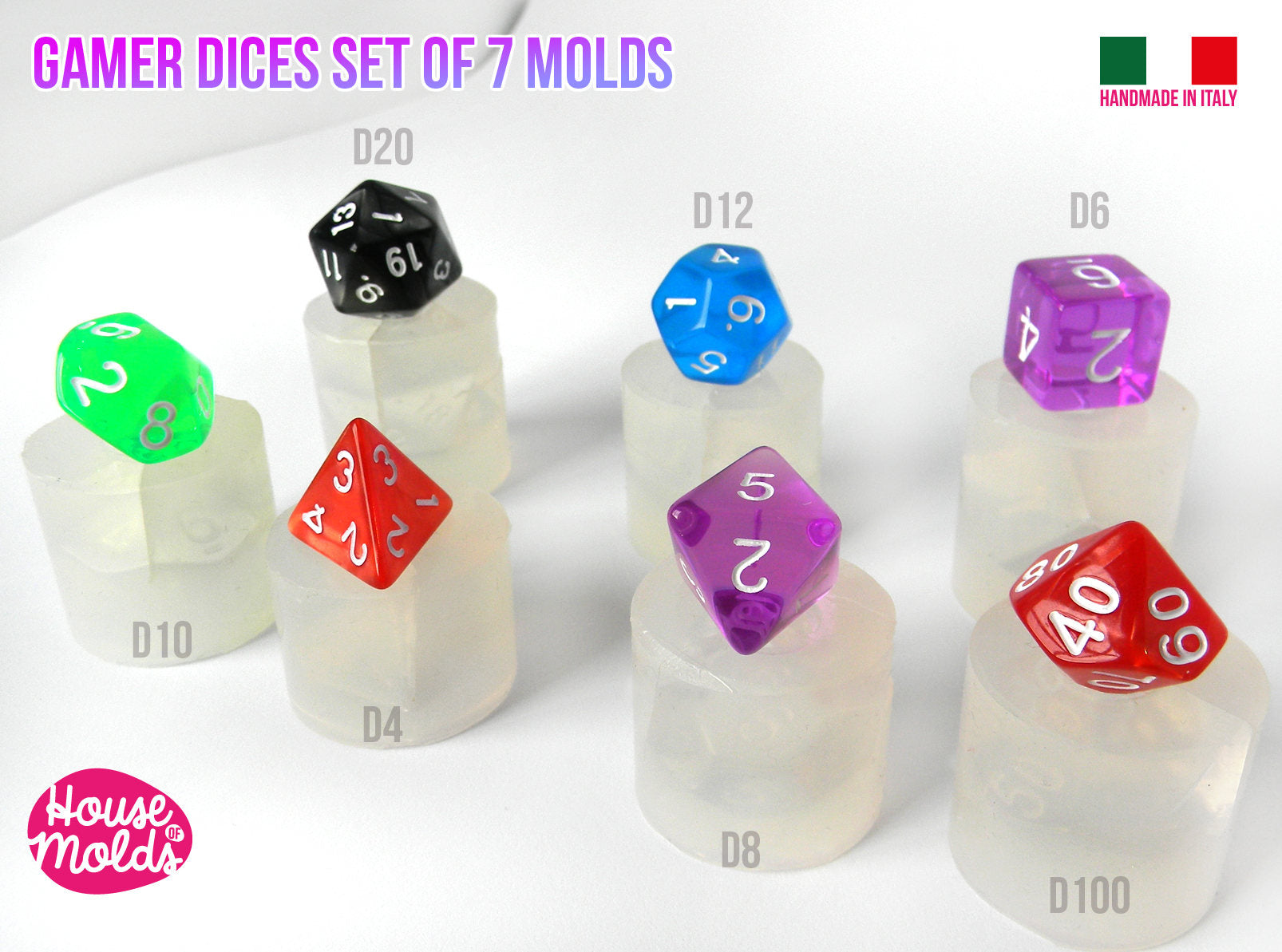 DND Silicone Dice Mold Polyhedral Dice Resin Molds Sharp Edge D20 D6 D4  Mold for Resin DND Set Mold 