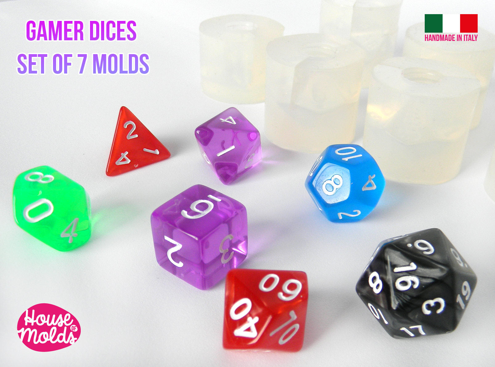 Gamer Dices Set of 7 Clear Silicone Molds - HOUSE OF MOLDS-7 Role